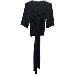 Zara | Blouse | Tie Front | Gauze Like Material Chic | Flutter Sleeves | Stretch